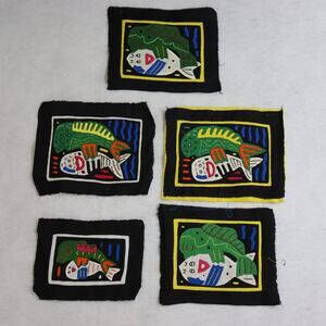 Vintage Kuna Mola Fish Textile Panels Lot of 5 Folk Art